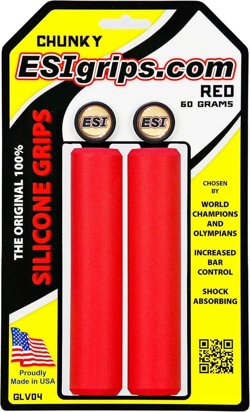ESI Grips Chunky MTB Grips - Extra Thick Red Silicone Bicycle Handlebar Grips - Image 4